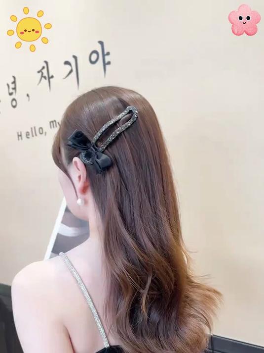 鸭嘴夹一字神器!碎钻蝴蝶结缀,懒人盘发优雅立现