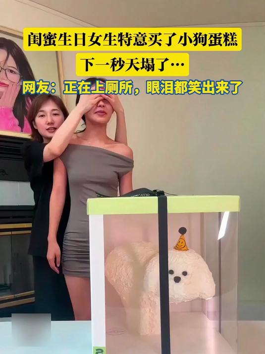 闺蜜生日女生特意买了小狗蛋糕，下一秒天塌了……