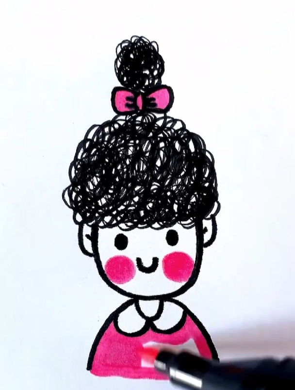 绕圈画小女孩简笔画,简单又好看