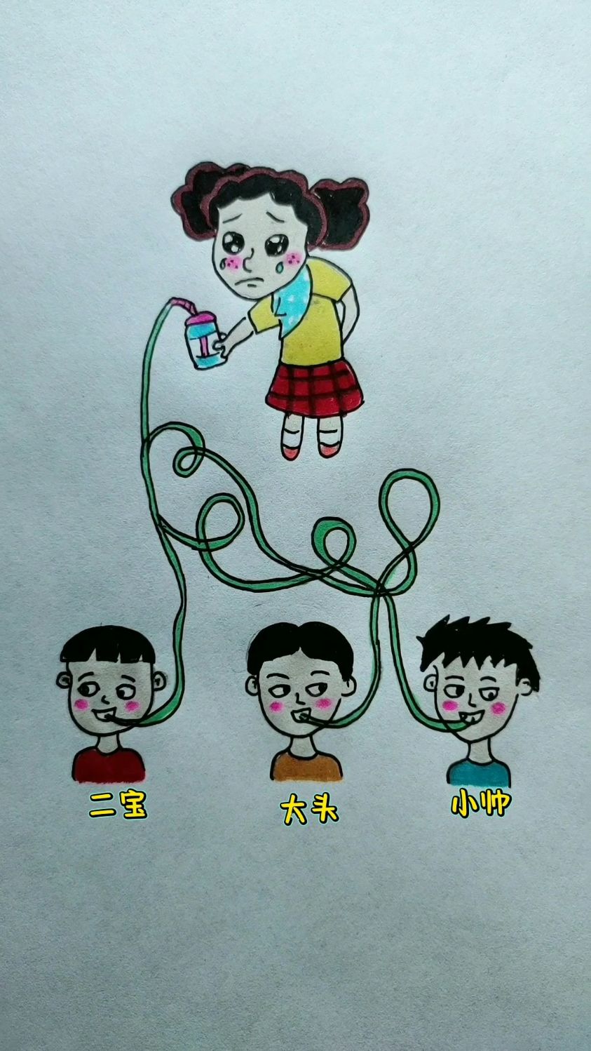 喝奶茶的小女孩