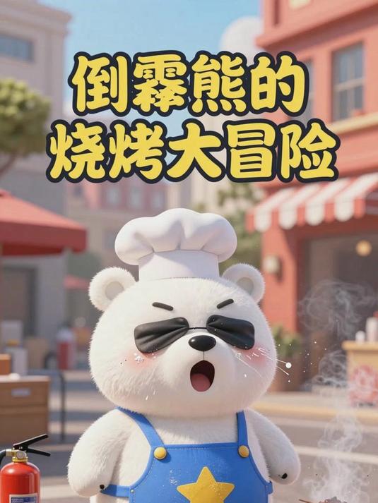 倒霉熊少儿动画 尝试烤肉烧焦 灭火器喷自己一脸