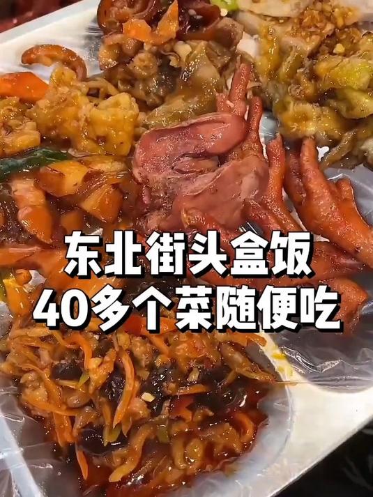 东北街头盒饭13块40多个菜,肉夹馍随便吃,打工人的食堂!