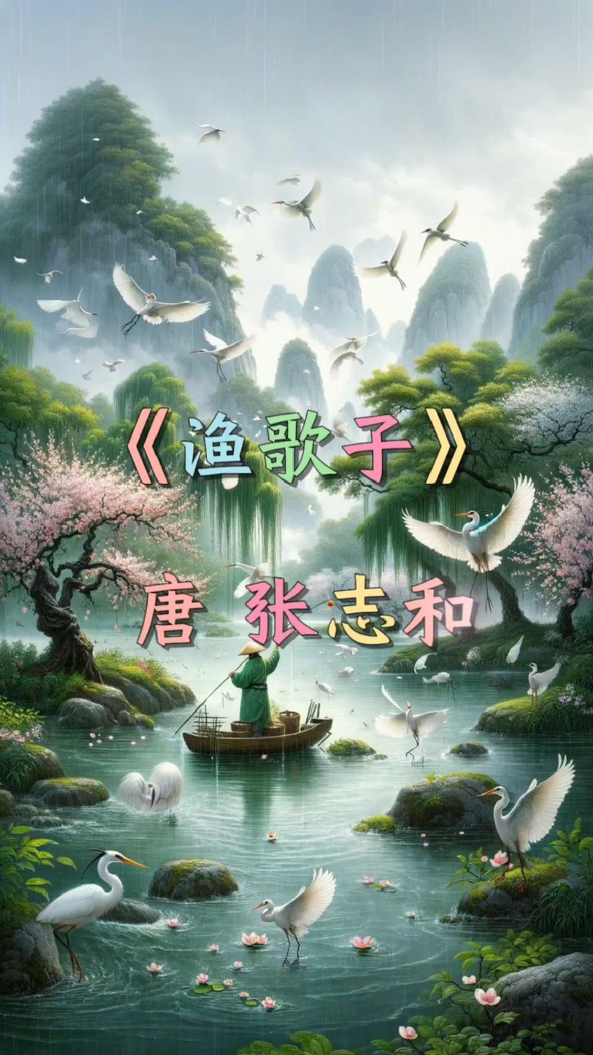 AI绘画古诗词《渔歌子》山水交绘的生活画!
