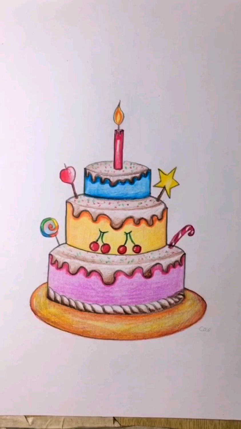 彩铅简笔画:教大家画生日蛋糕