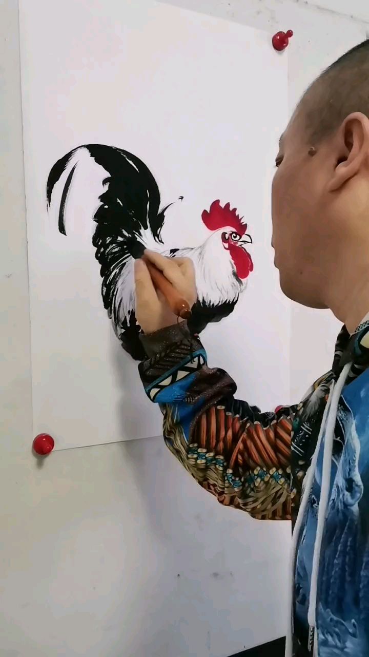 王兴民国画公鸡:绘画艺术,国画作品,手绘国画,画鸡人