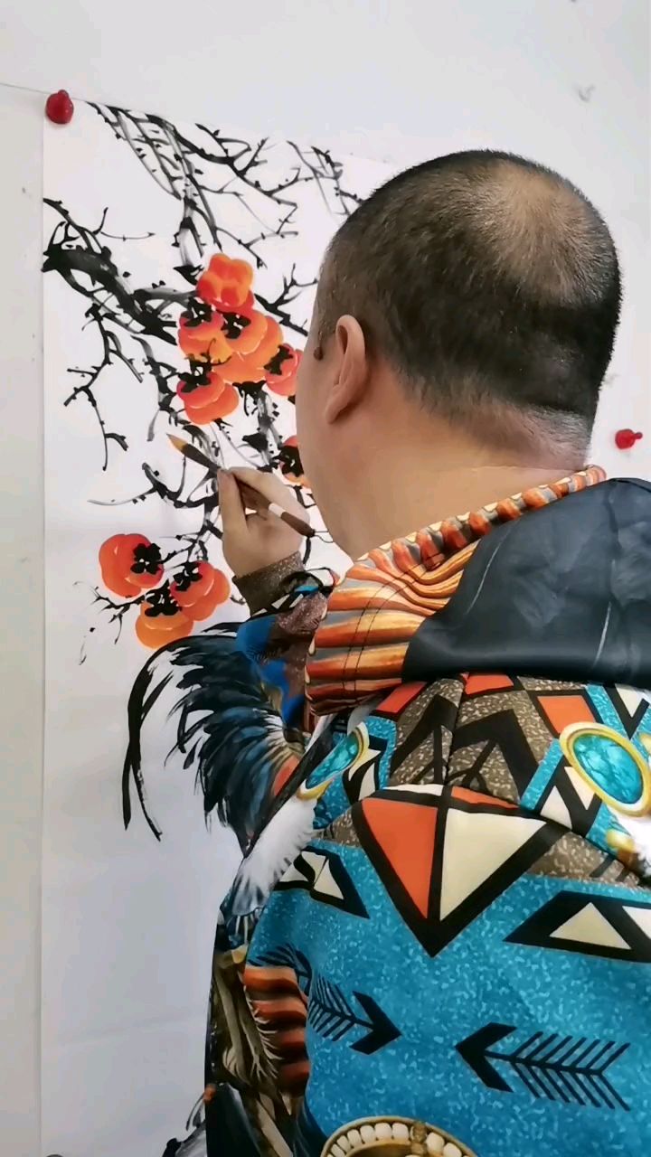 王兴民国画公鸡:万事大吉