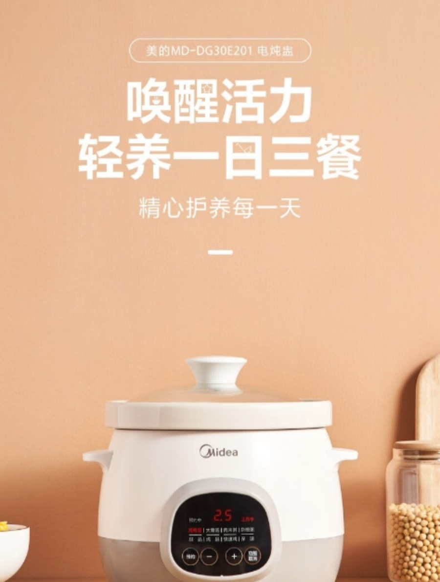 美的 家用电炖蛊 煮粥神器养生电炖锅煲汤锅电砂锅白瓷内胆