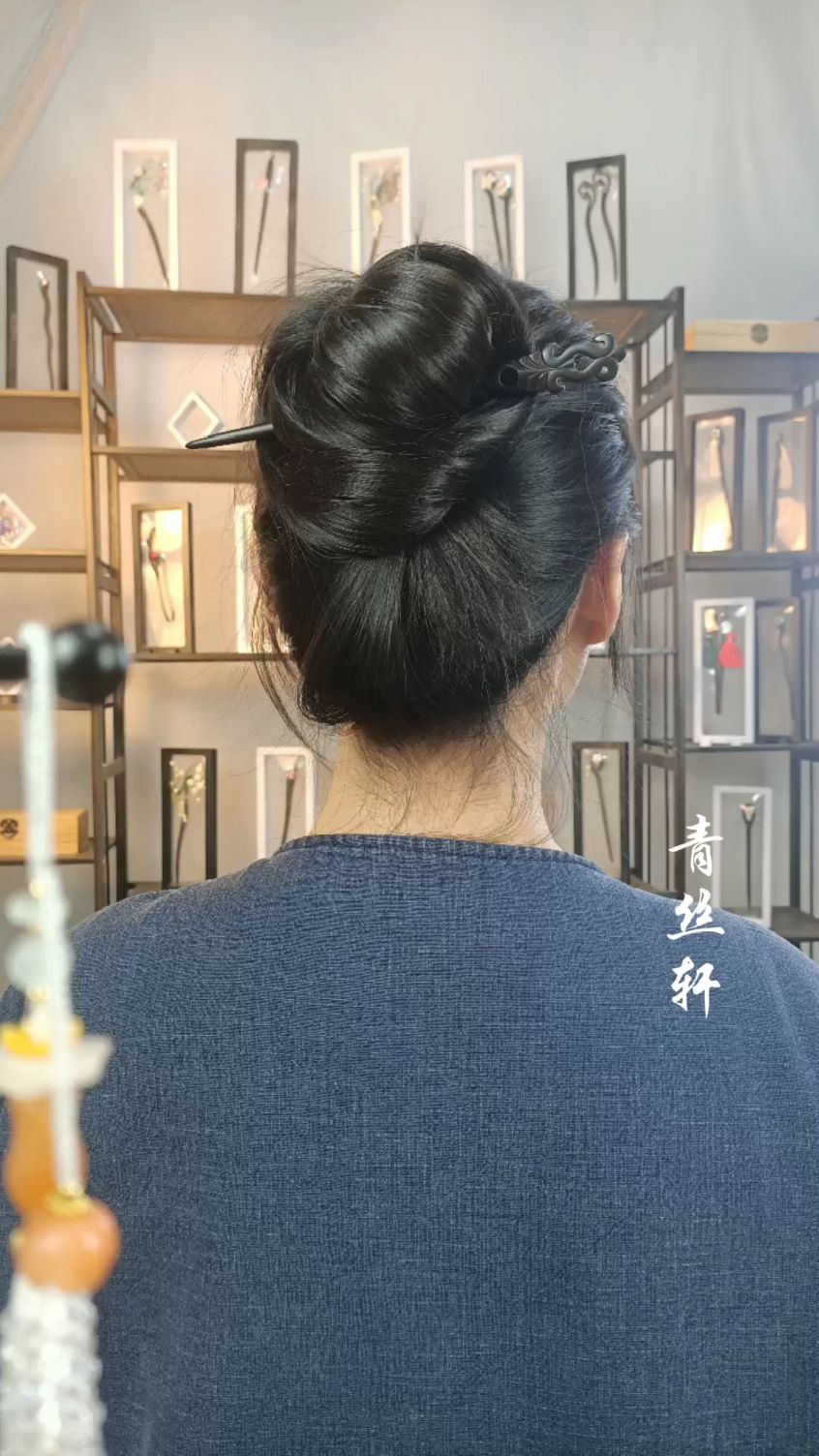 手工精雕的双鱼古风发簪丸子头盘发