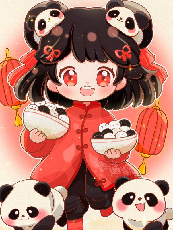 古风新年主题画,新年元旦拟人小公主,超可爱的新年卡通简笔画