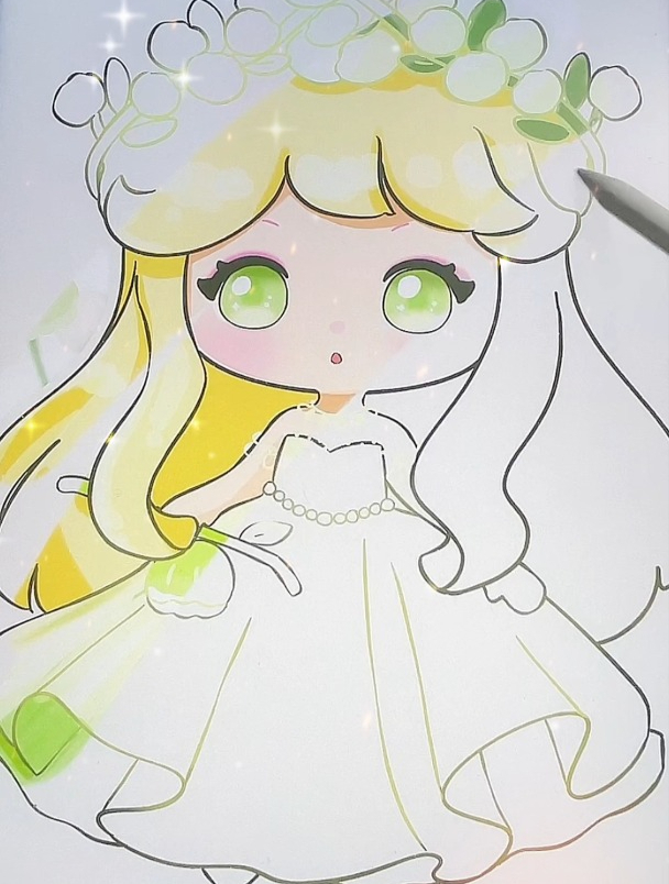 花朵公主简笔画,可爱卡通花神公主画,超可爱的儿童公主卡通画