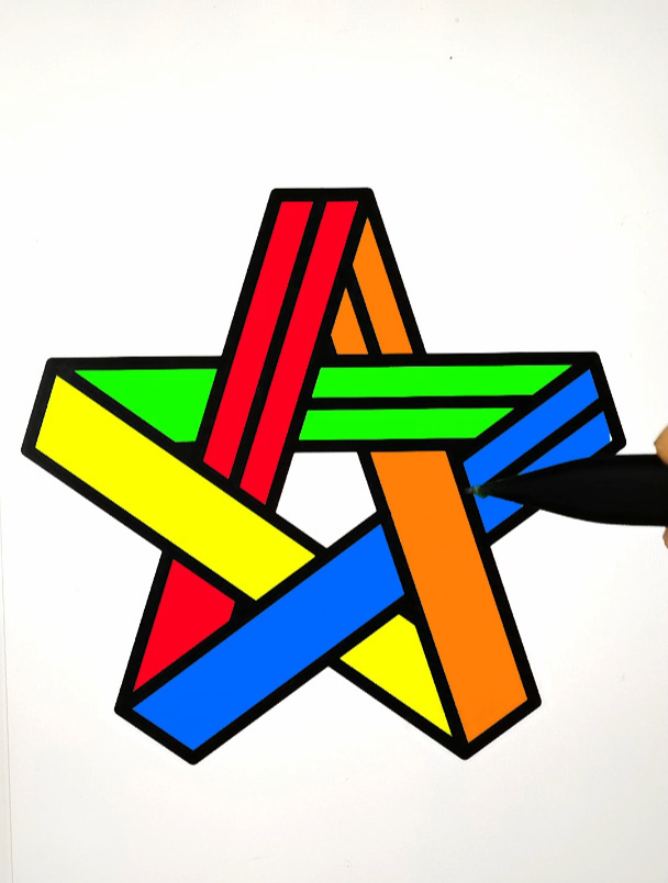 双排五角星彩带 创意解压简笔画填色 强迫症 声控 解压 涂色