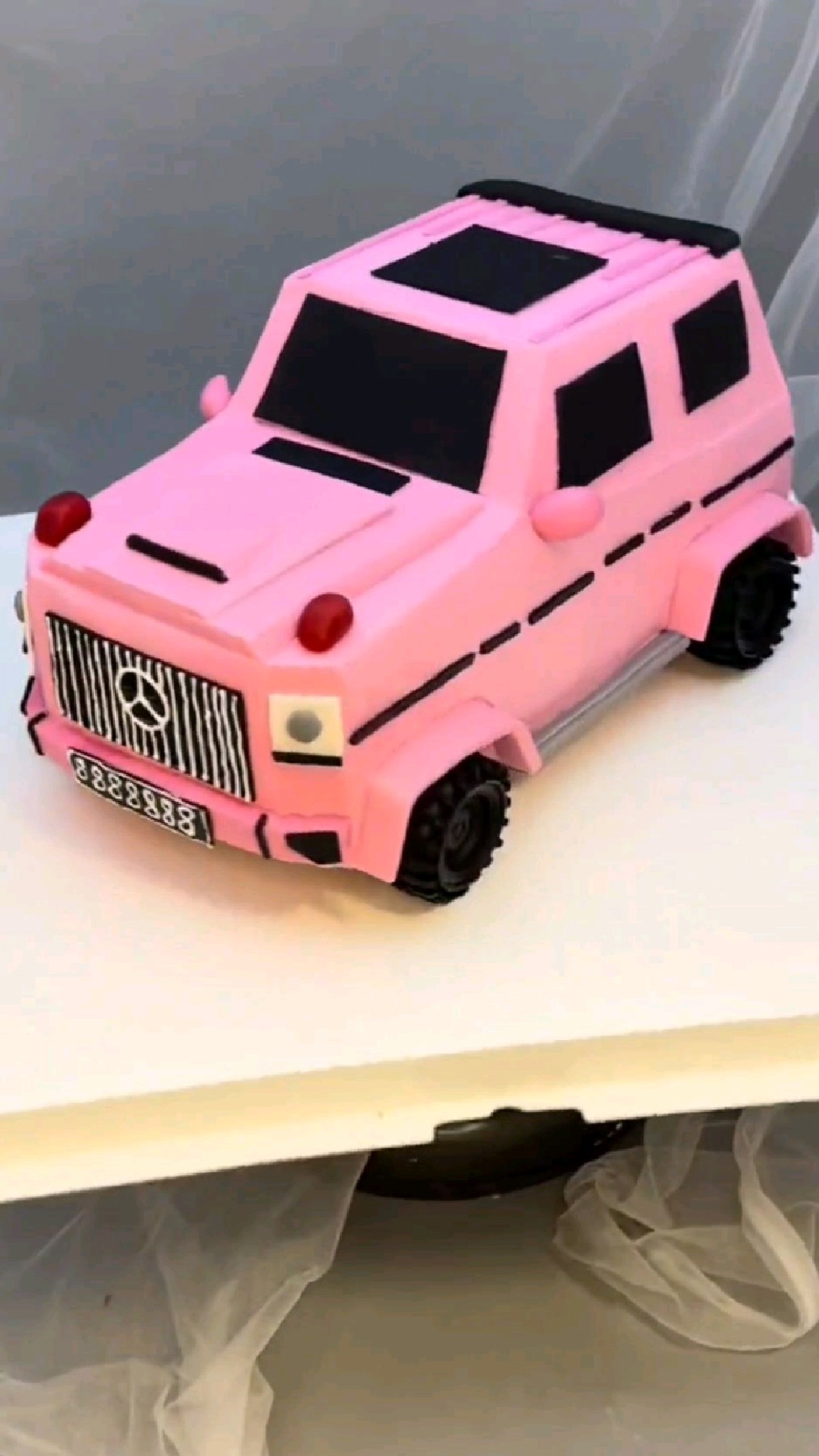 创意粉色奔驰大G蛋糕制作!