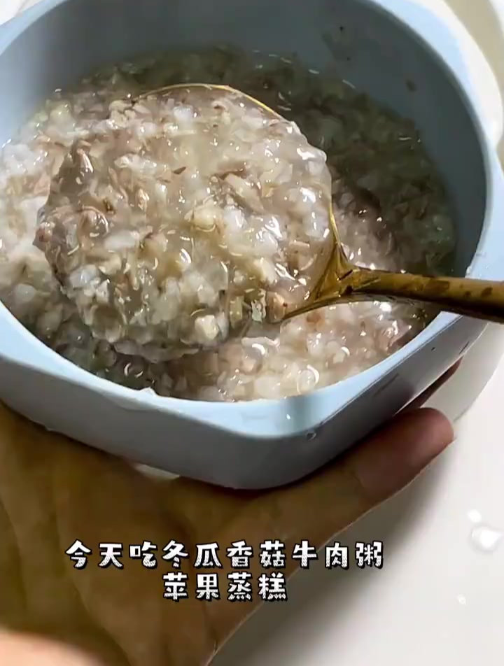 8M+1D|辅食记|冬瓜香菇牛肉粥|苹果蒸糕