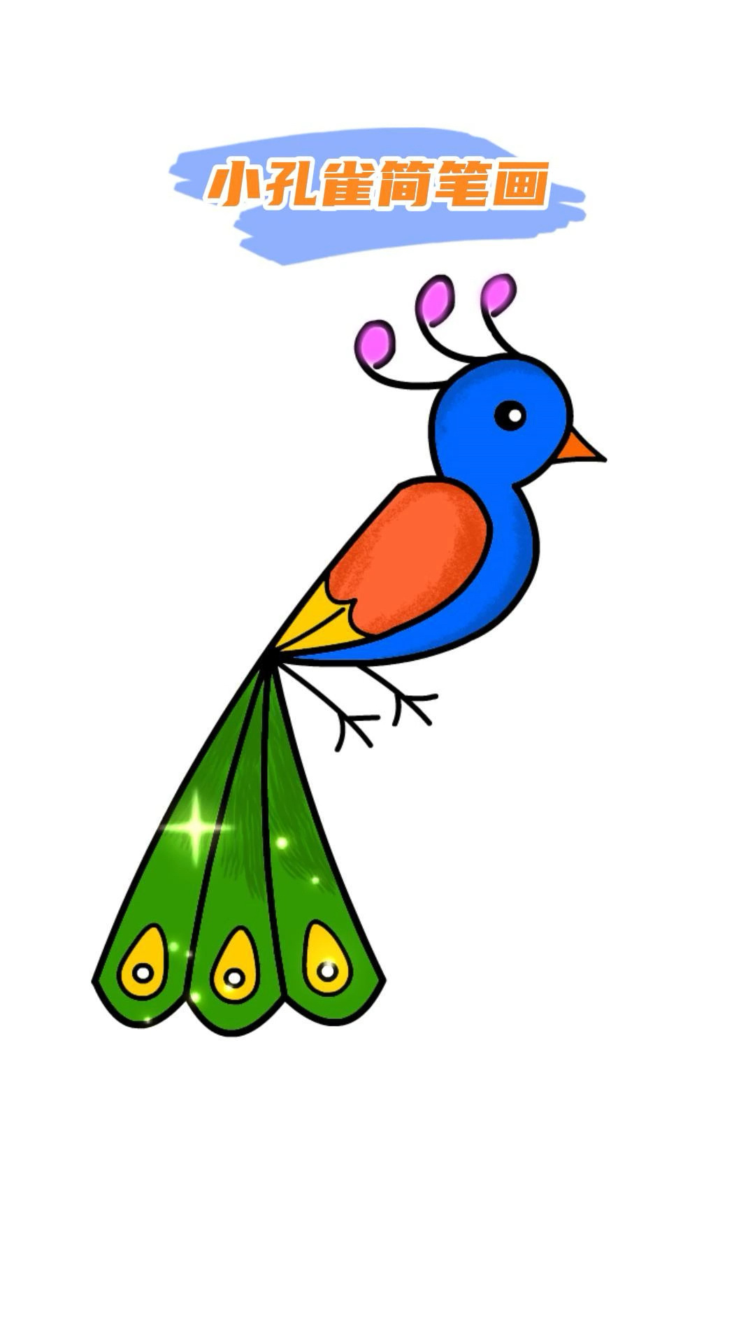 非常漂亮的孔雀简笔画,相信你会画的更好,赶紧试试吧