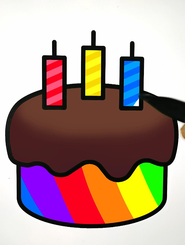 巧克力流动彩虹生日蛋糕 创意简笔画填色 强迫症 声控 解压 涂色