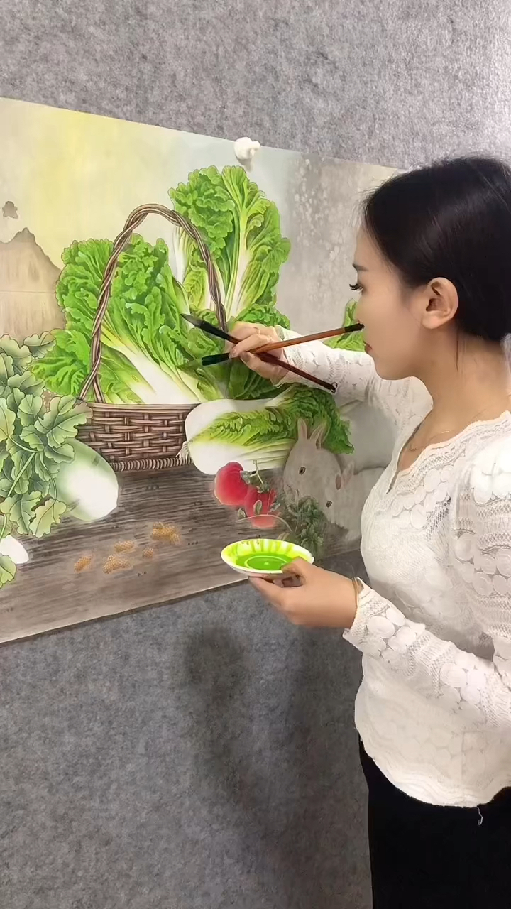 鸿运百财 百财如意 寓意和气生财 一览百财 红红火火 事事如意!工笔画白菜。