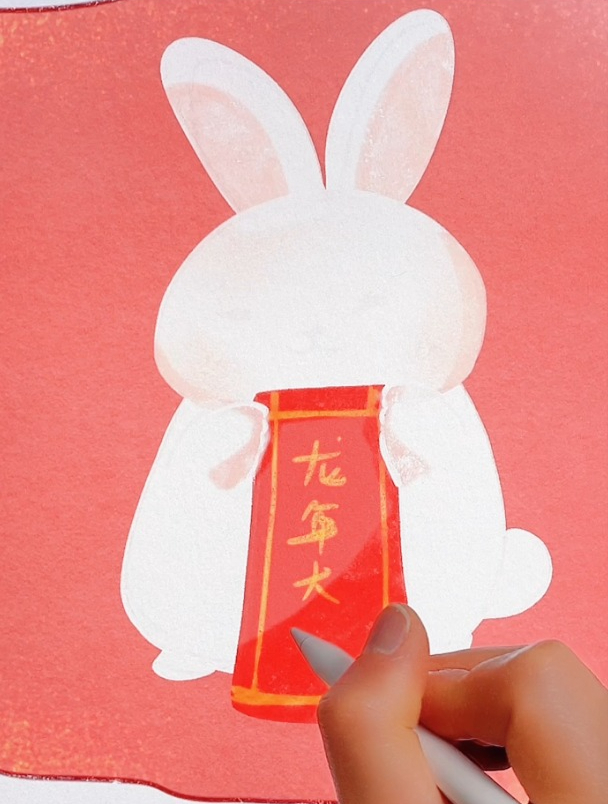 新年小兔子怎么画,创意新年ipad可爱手绘简笔画小兔子拜年啦