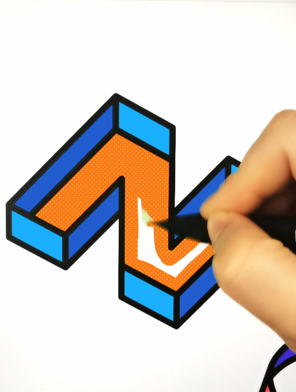 Z字形立体空间通道 创意解压简笔画填色 强迫症 声控 解压 涂色