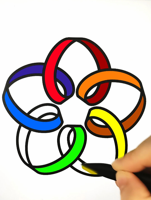 扭转的五角丝带花 创意解压简笔画填色 强迫症 声控 解压 涂色