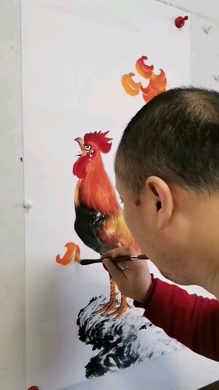 王兴民国画公鸡,专业画公鸡,东北鸡王