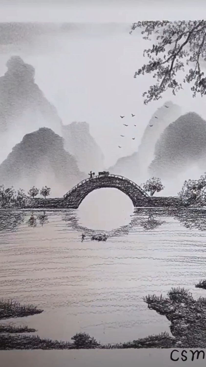 素描简笔画: 教大家画山水画