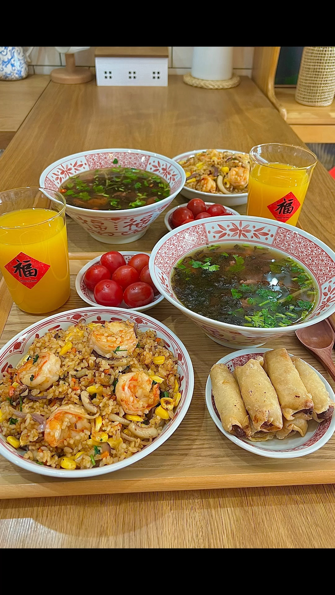 二人食vlog鱿鱼虾仁炒饭|牛肉羹|炸春卷