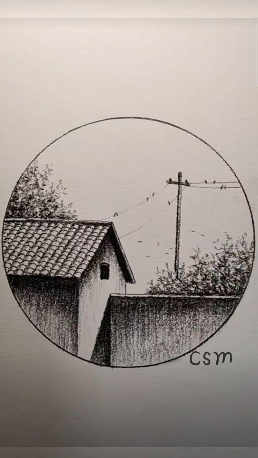 素描简笔画:教大家画房屋一角风景