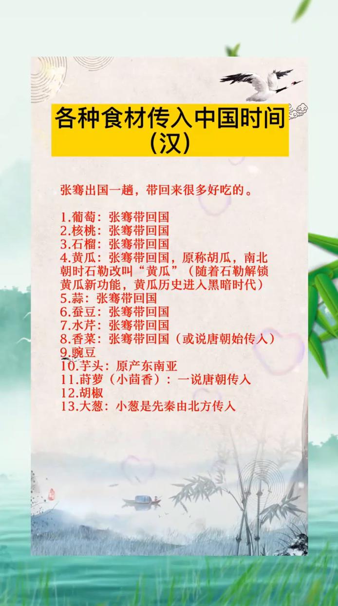 各种食材传入中国时间(汉)
