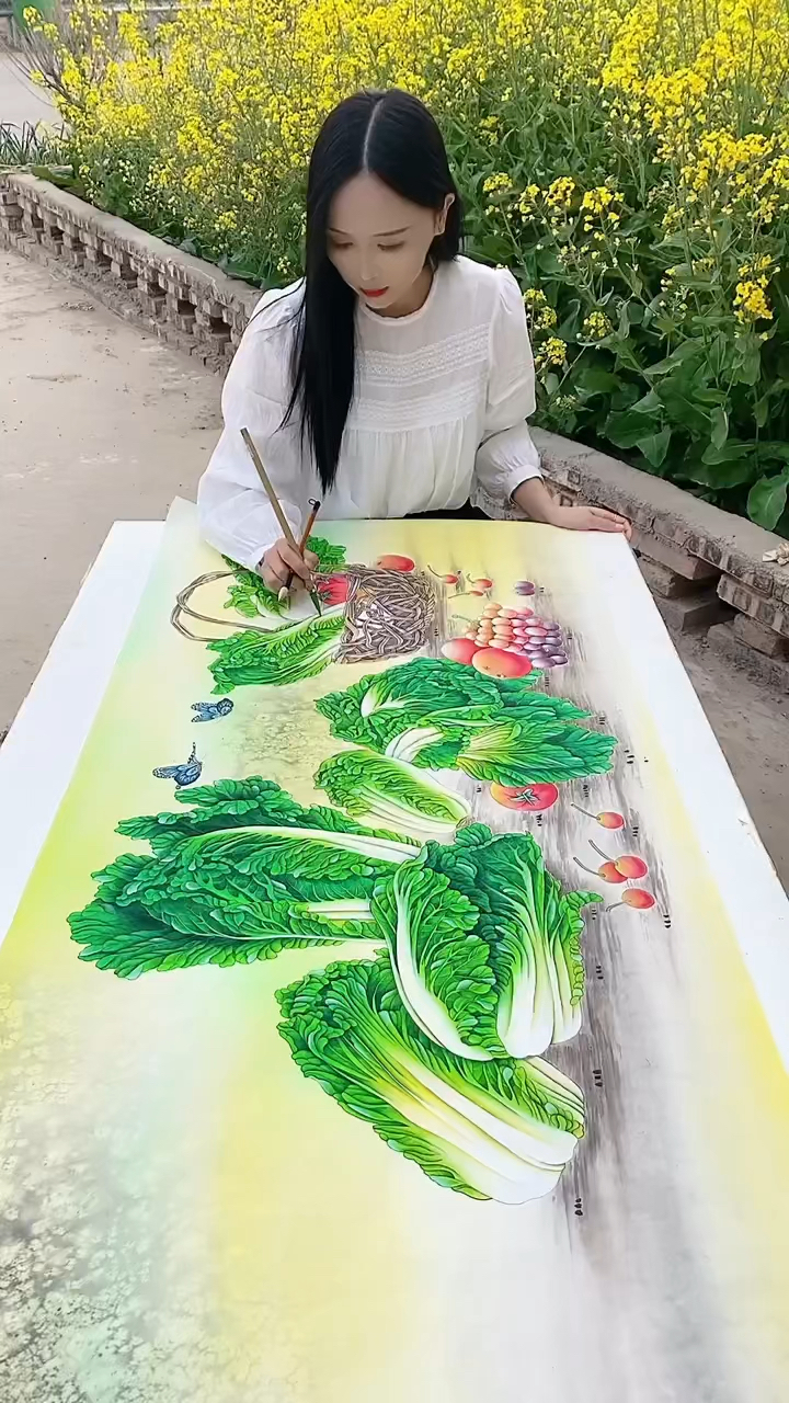 鸿运百财 百财如意 寓意和气生财 一览百财 红红火火 事事如意!工笔画白菜。