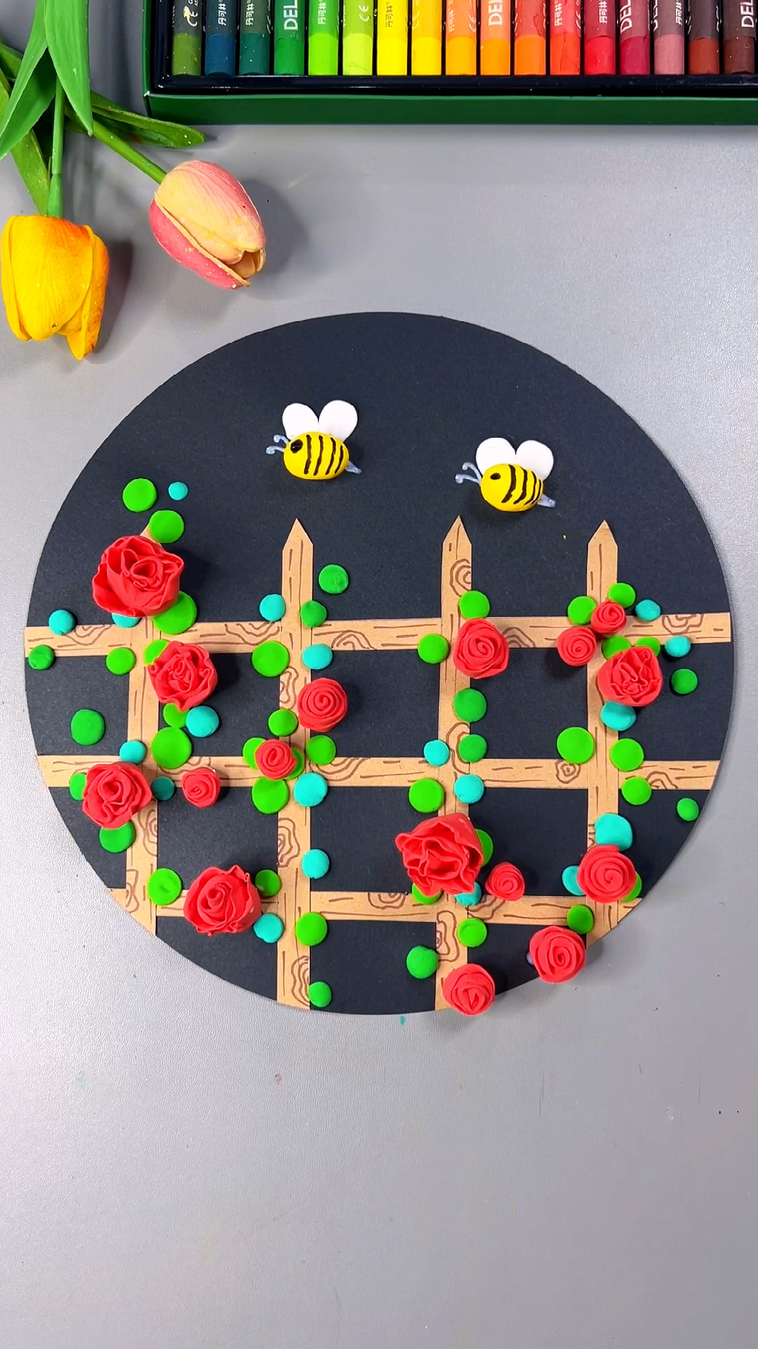 简单有趣的玫瑰花园手工画,适合幼儿园小朋友。#幼儿园手工