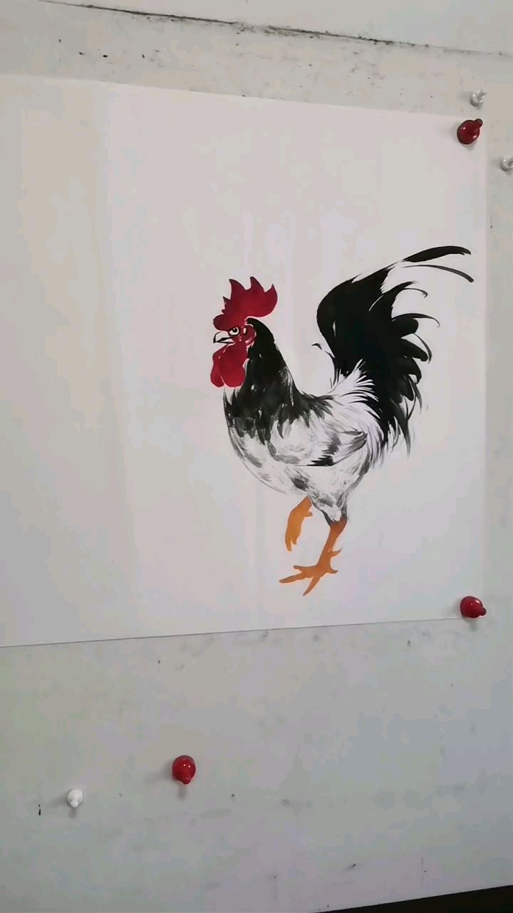 王兴民国画公鸡:水墨写意,纯手工绘画,国画