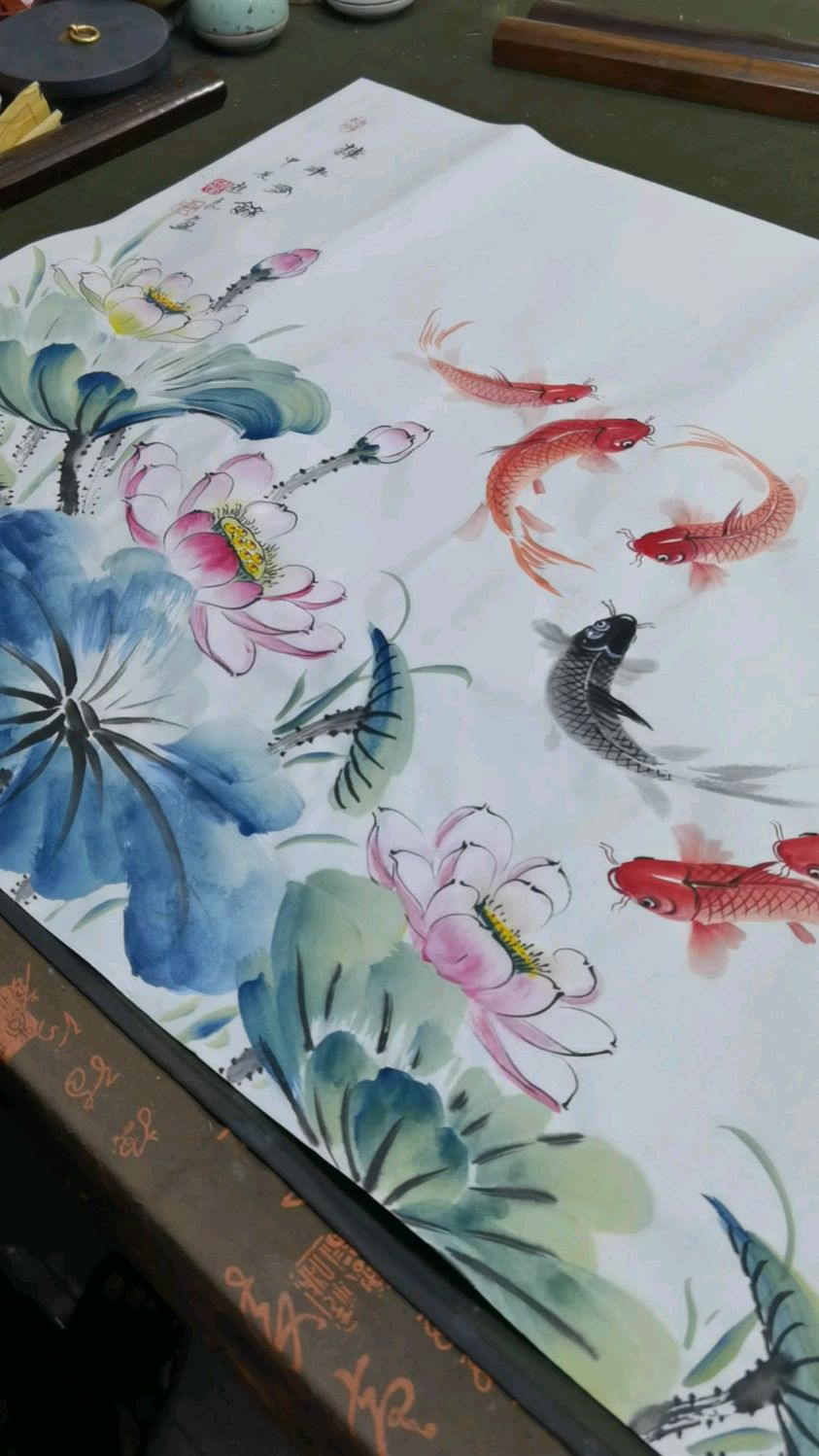 荷花九鱼图,九鱼纳福,吉祥喜庆!