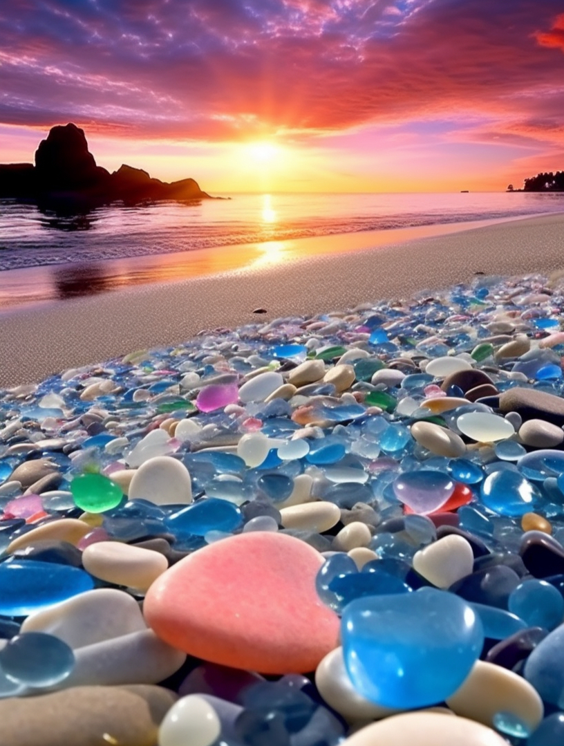 绝美手机壁纸!好漂亮啊!海边晶莹剔透的鹅卵石,这不得带麻袋去