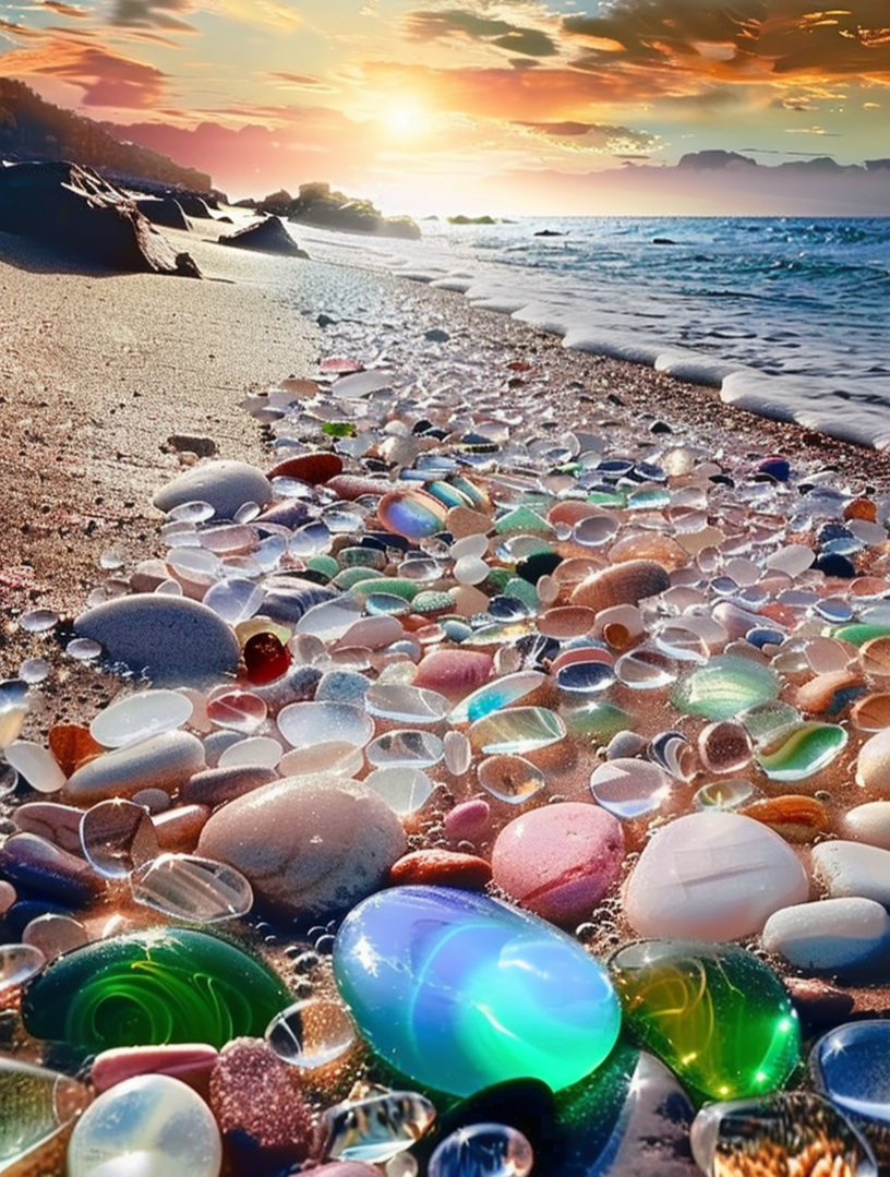 去海边捡鹅卵石啦!晶莹剔透,手机壁纸,将手机调到最亮,美极了