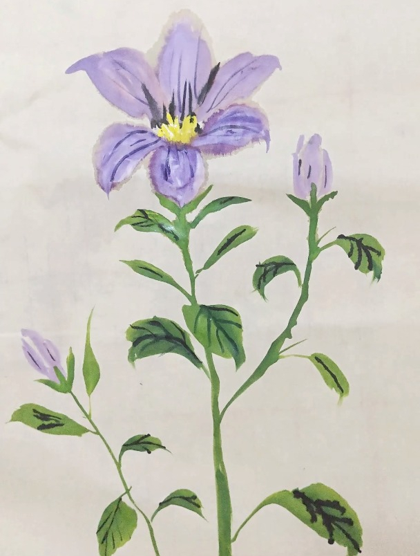 国画教程,这样画桔梗花简单又好看