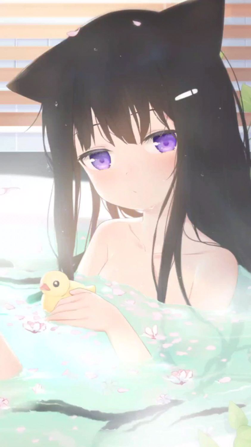 动漫壁纸:泡温泉的猫耳娘
