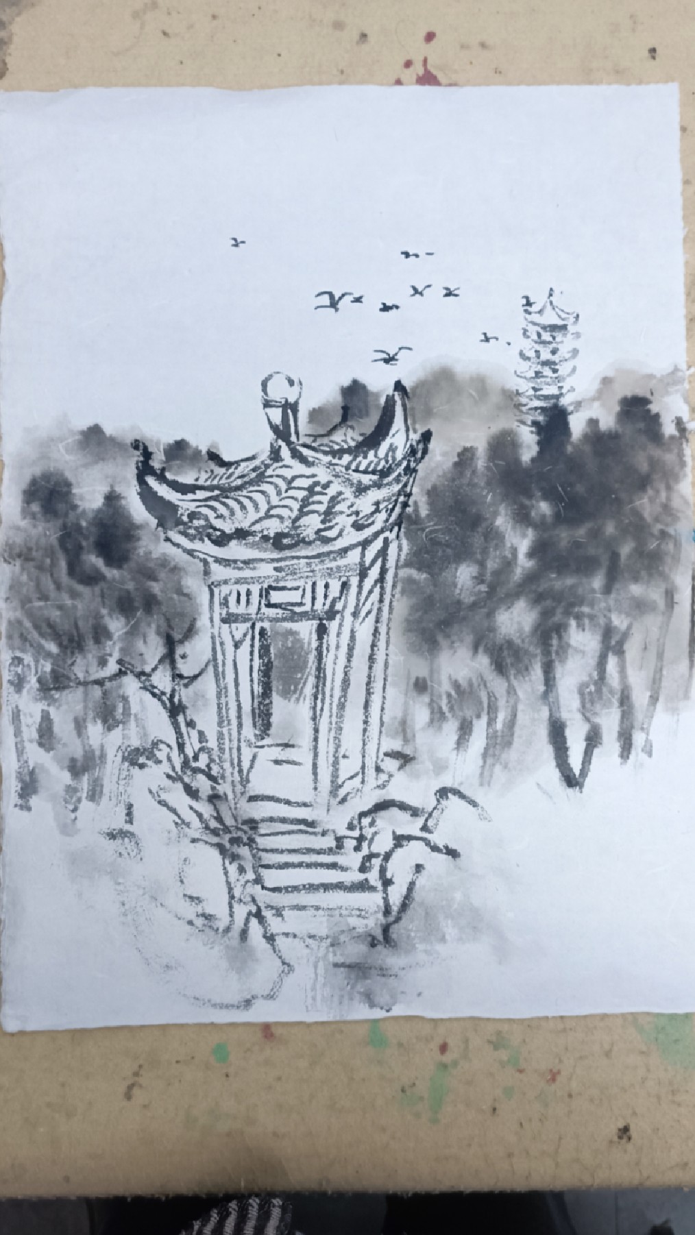 水墨画亭子画法及背景层次
