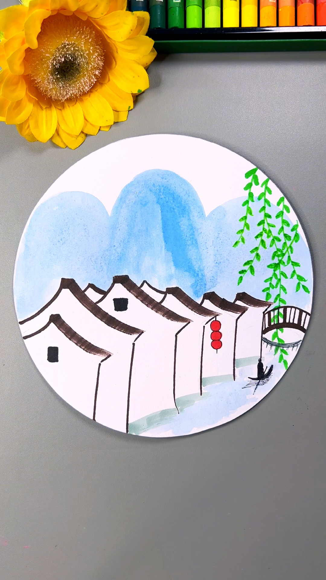 简单又有意境的江南春色创意画,#春天的色彩 #少儿美育