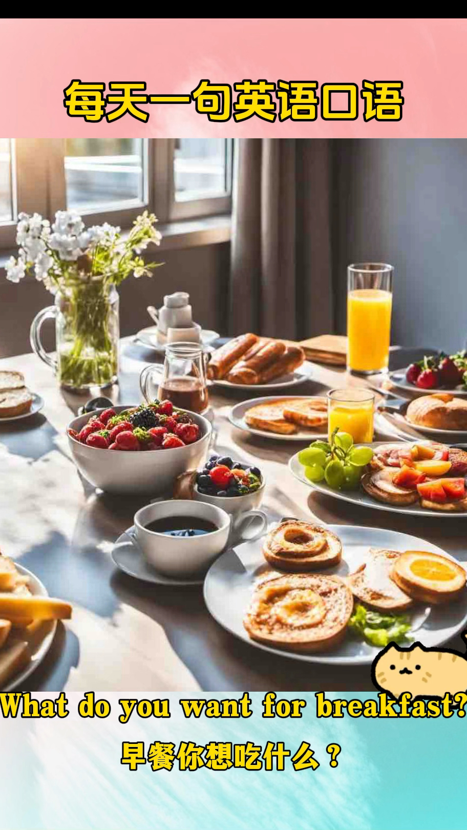 每日英语。What do you want for breakfast?早餐你想吃什么?