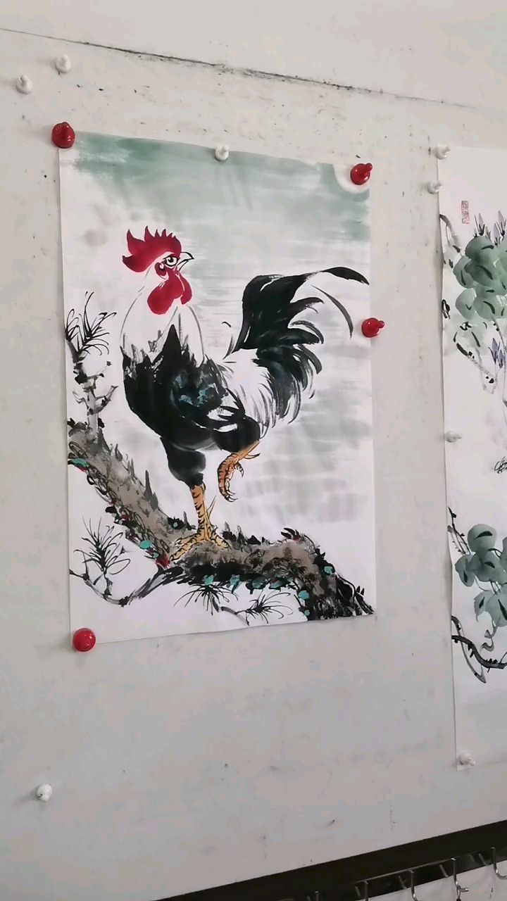 王兴民国画公鸡:水墨写意国画公鸡作品