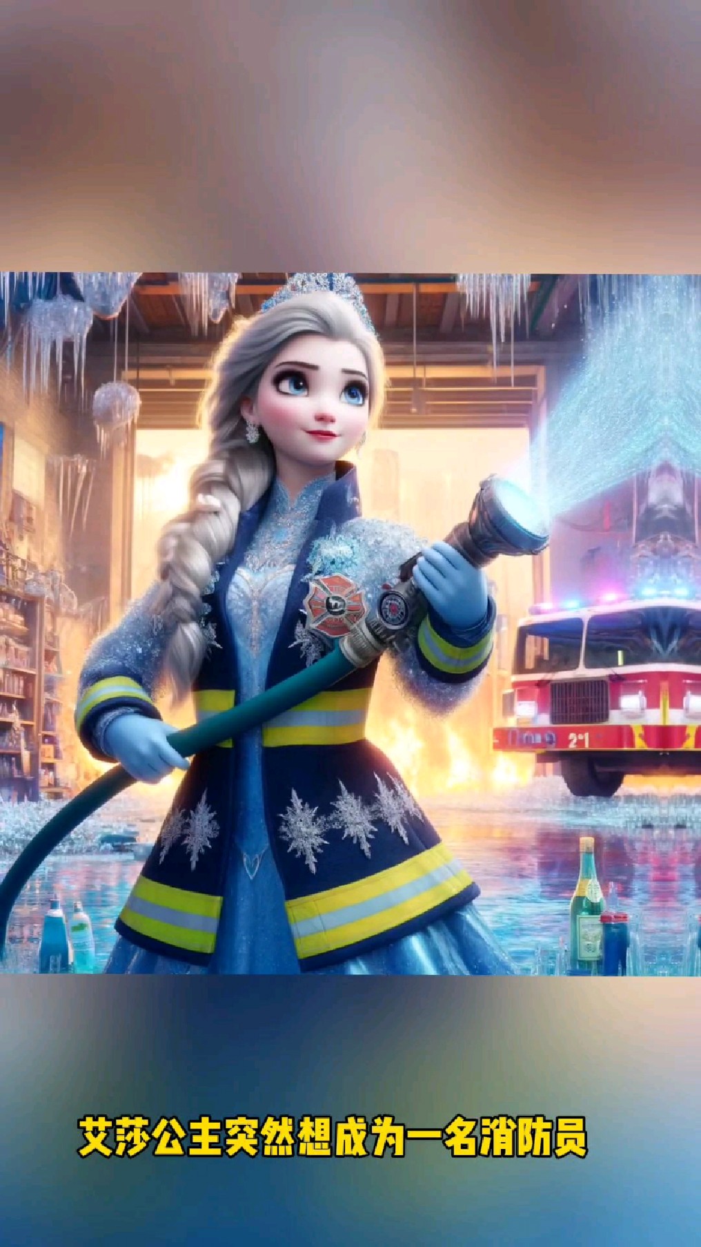 艾莎当消防员啦#艾莎公主 #冰雪奇缘 #艾莎