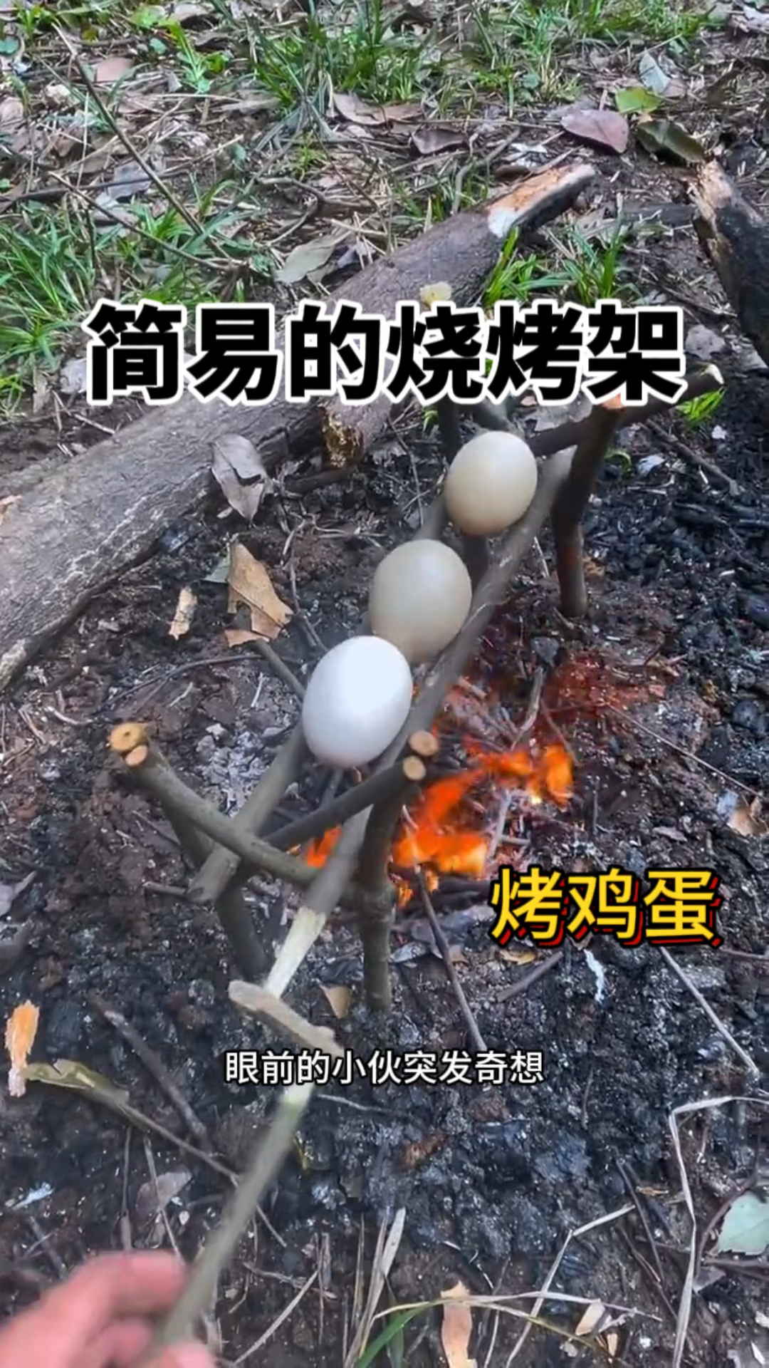 简易的烧烤架,野外烤鸡蛋