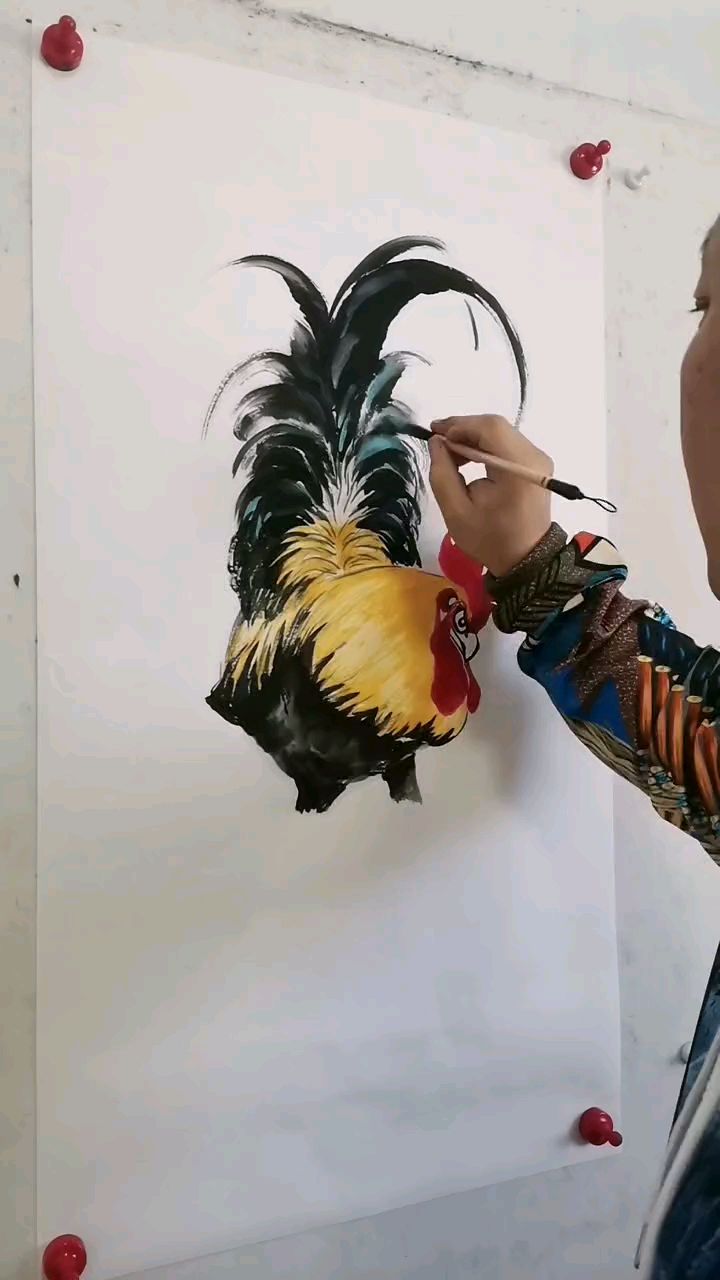 王兴民国画公鸡:公鸡绘画作品超好看