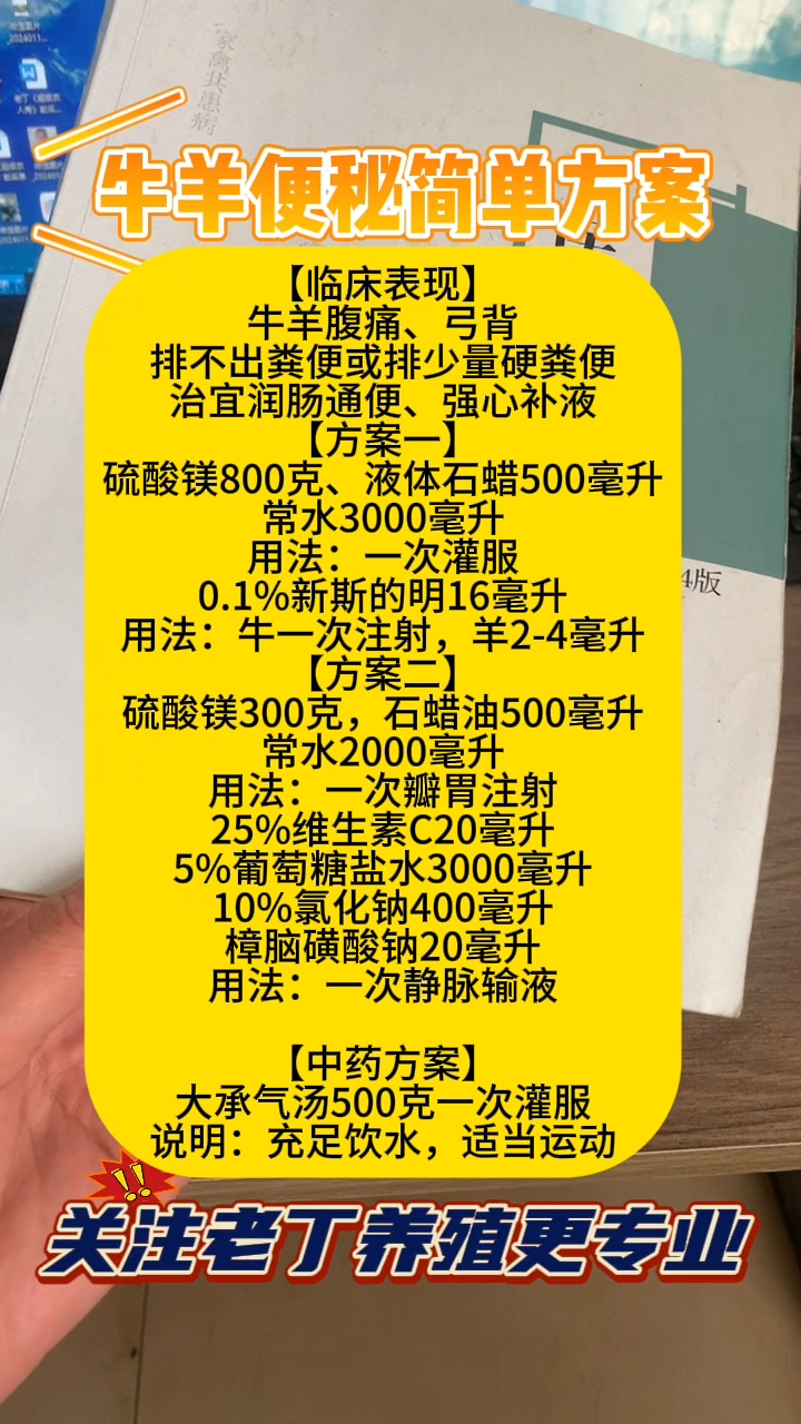 牛羊便秘简单用药方案,常备石蜡油,牛羊少便秘