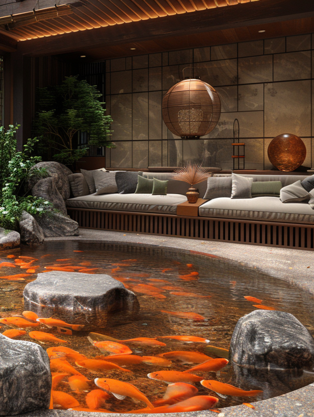 这样的客厅你见过吗?造个鱼池养锦鲤,太有意境了,羡慕有钱人家