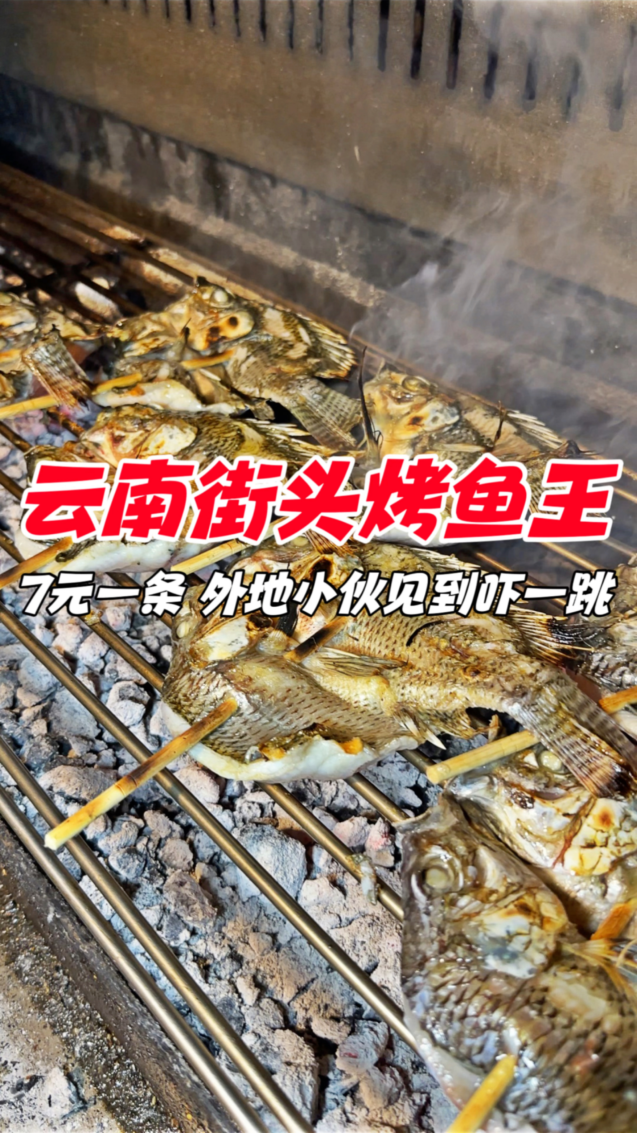 云南街头烤鱼王,7元一条,外地小伙没见过