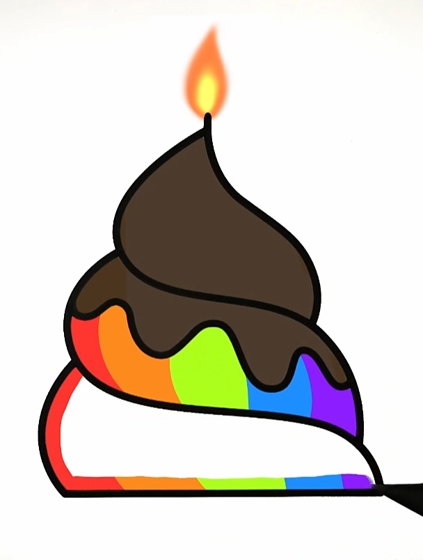 巧克力酱彩虹便便生日蛋糕 创意简笔画填色 强迫症 声控 解压