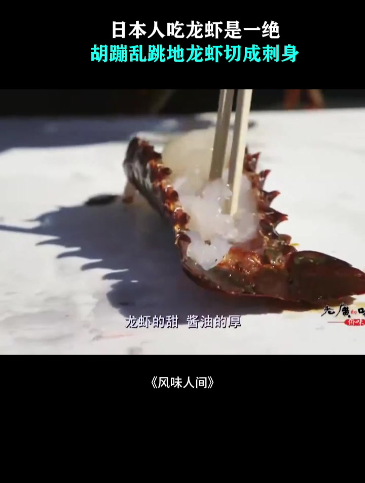 日本人吃龙虾是一绝!胡蹦乱跳地龙虾切成刺身,蘸上芥末绝了!