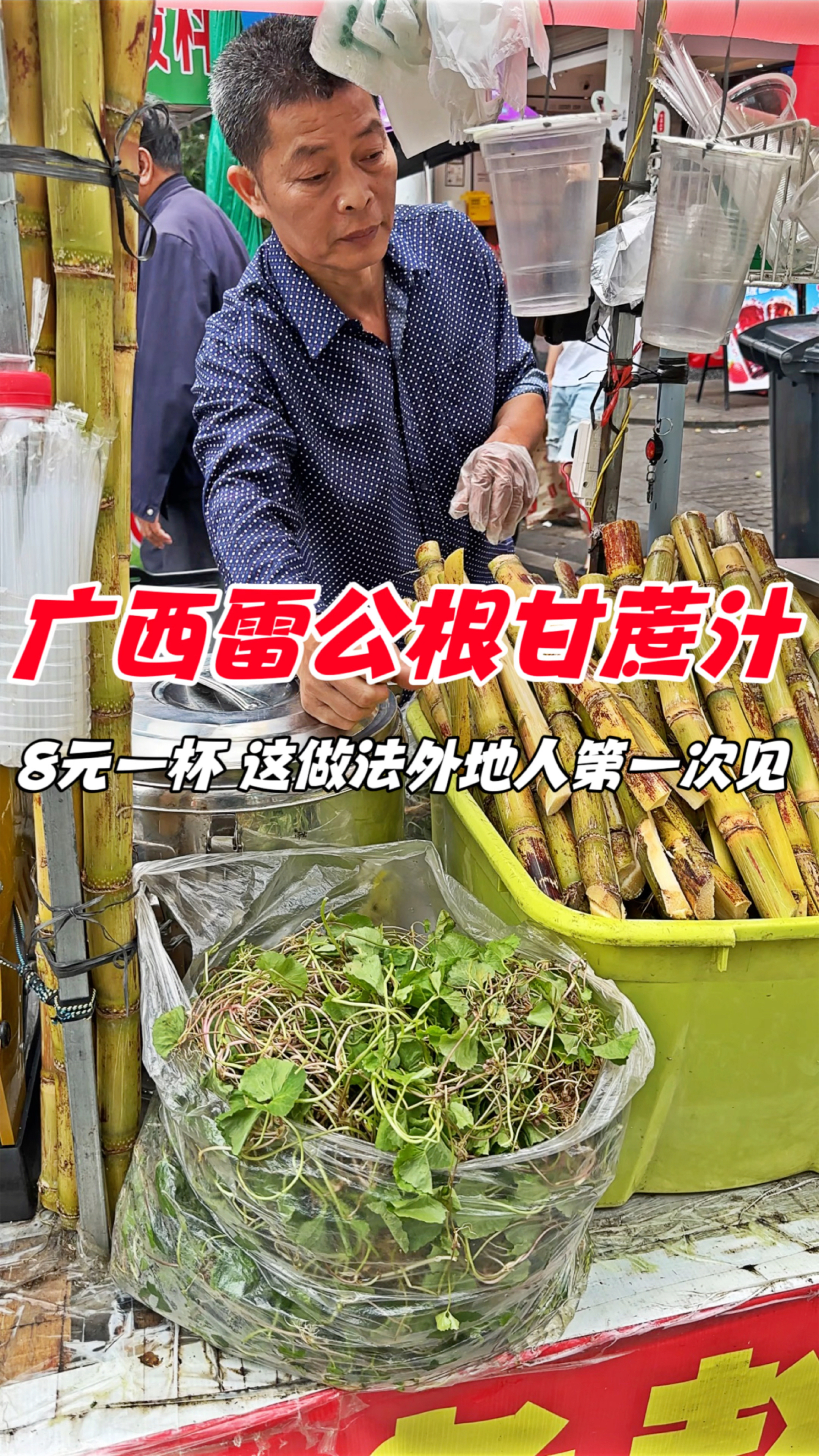 广西街头雷公根甘蔗汁,8元一杯,这做法外地人第一次见