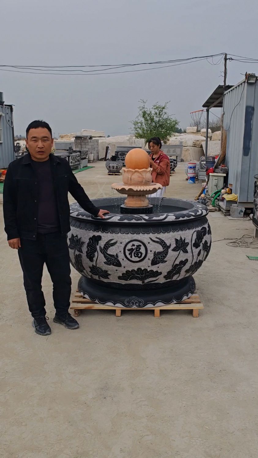 石雕青石鱼缸门海